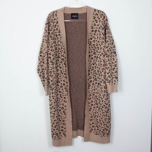 Kittenish Longline Leopard Print Open Front Cardigan Womens Size M Mob Wife‎